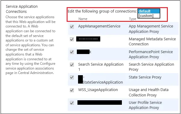 Create new web appliction IIS Web Site service application connection
