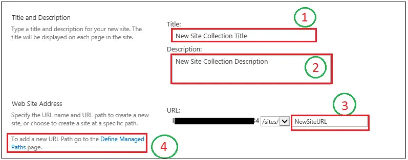 Create Site Collection page title and description