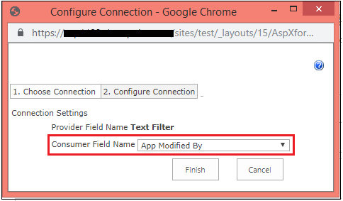Text filter web part configure connection
