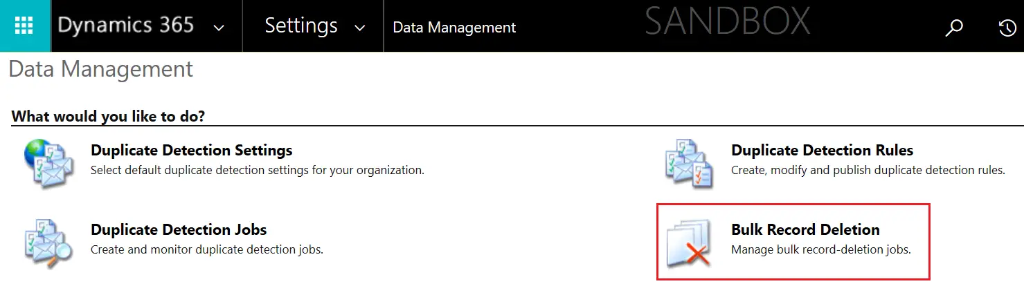 Bulk Record Deletion navigation