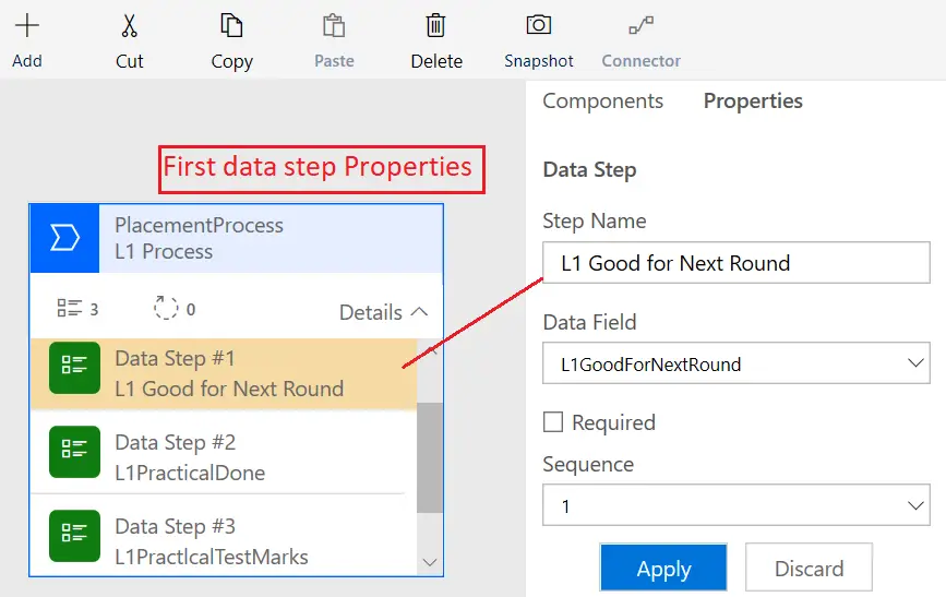 Business Process Flow data step properties