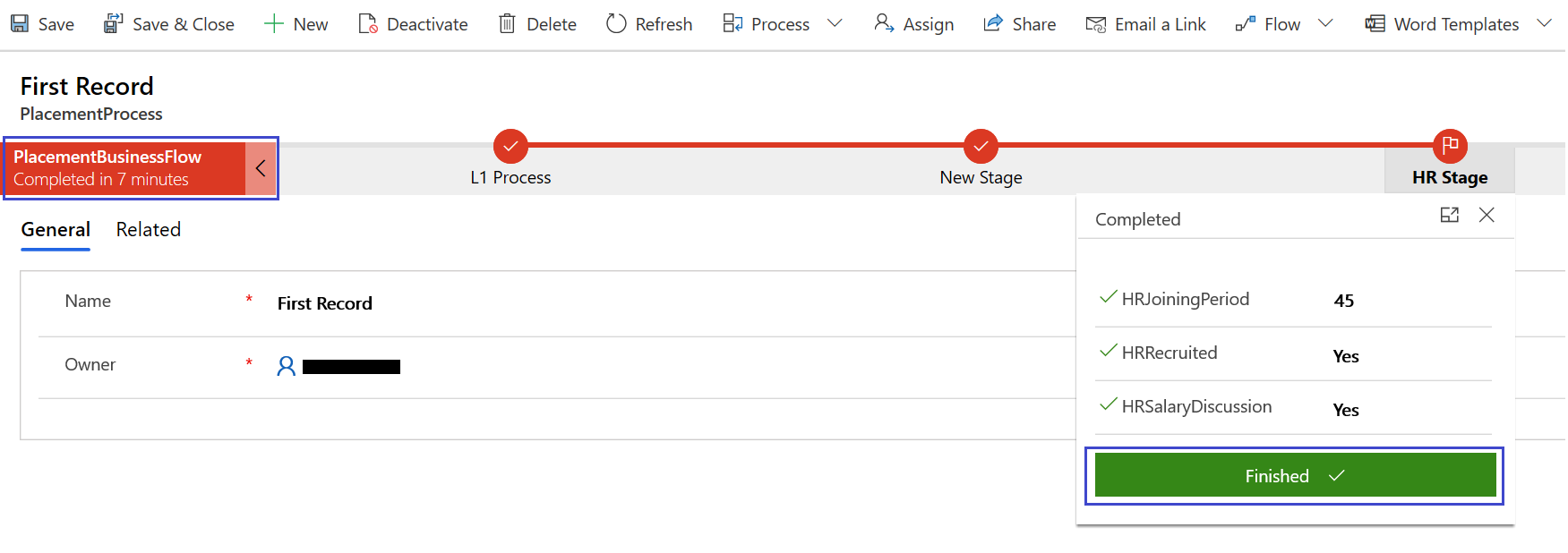 Business Process Flow finished