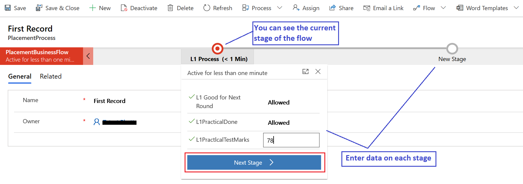 Business Process Flow update stage
