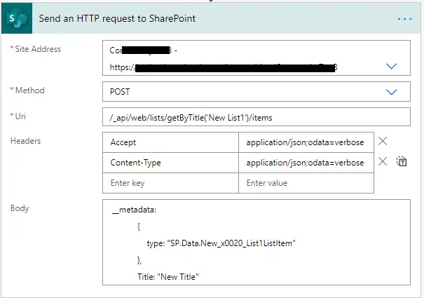 MS Flow SharePoint rest api Create List Item