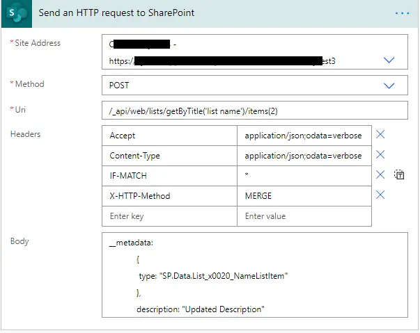 MS Flow SharePoint rest api update List Item