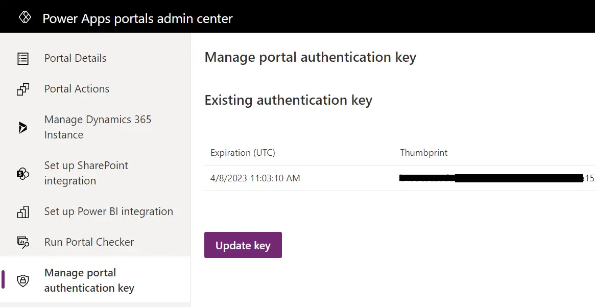 Manage portal authentication key