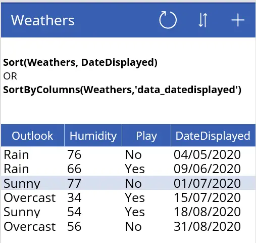 PowerApps Sort gallery by Date