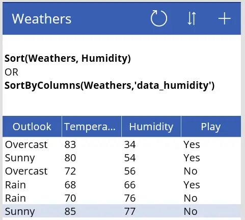 PowerApps sort by number field