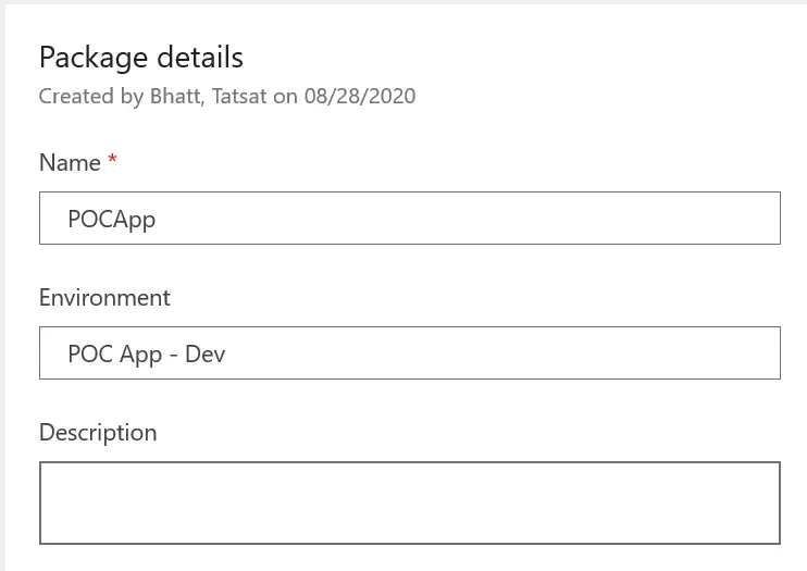 Powerapps export package details