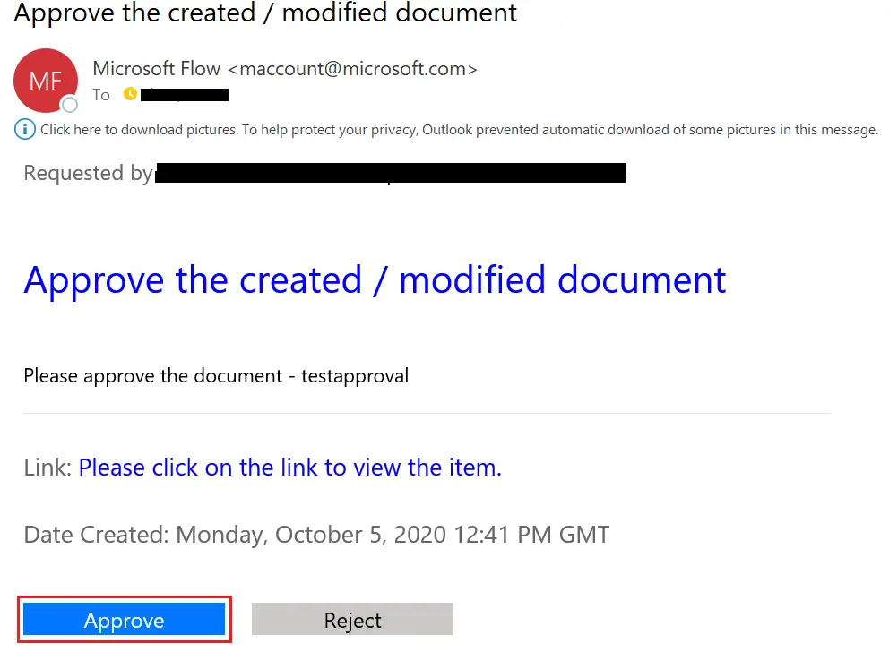 flow approve from email