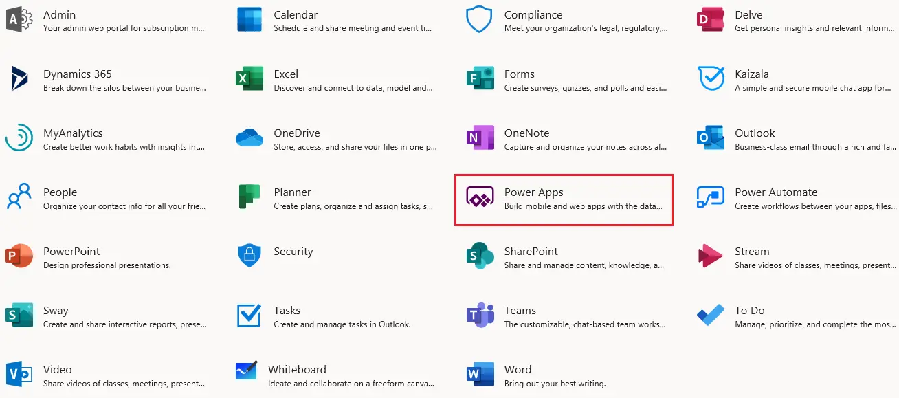 o365 Power Apps Link