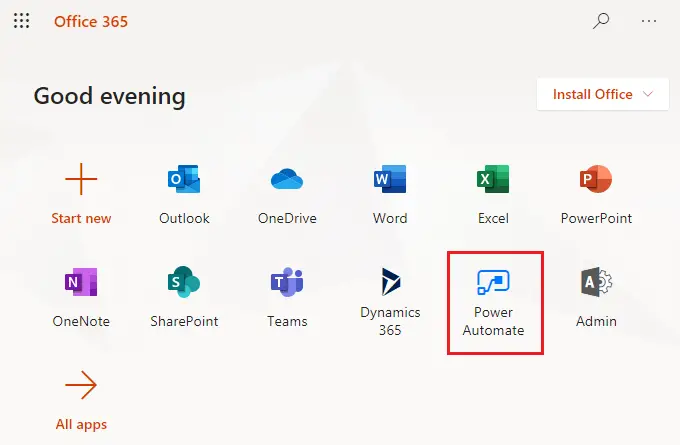 power automate from o365 portal