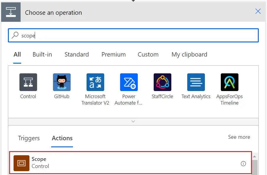 power automate select scope action