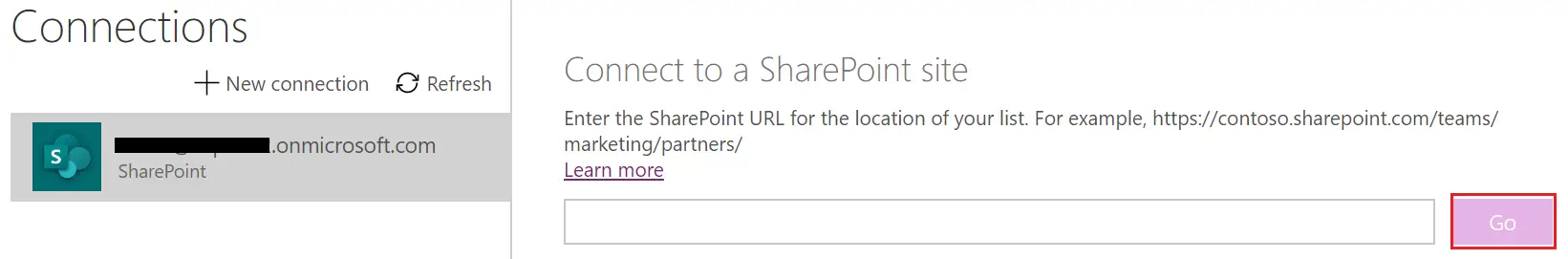 powerapp connect tosharepoint site