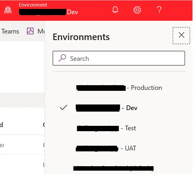 powerapps choose environment