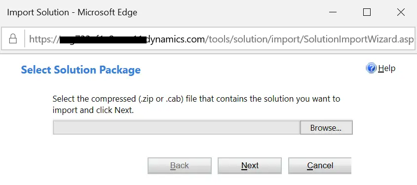 powerapps import solution select solution package