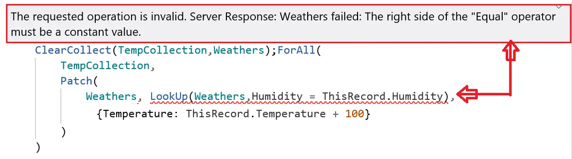 right side of the Equal operator must be a constant