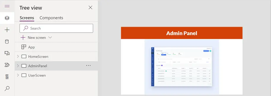 start screen admin panel