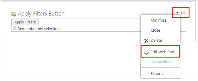 Apply Filters Button Web part edit webpart navigation