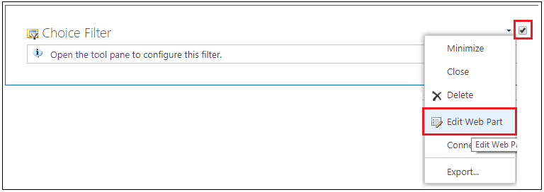 Choice Filter Web part edit webpart navigation