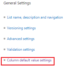 Column default value settings navigation