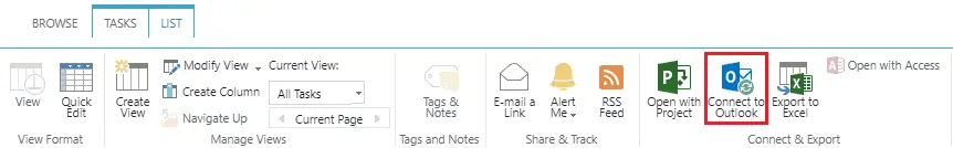 Connect to outlook navigation from sharepoint task list