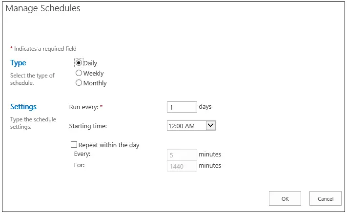 Content Source Manage Schedules