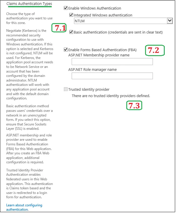 Create new web appliction claims authentication types