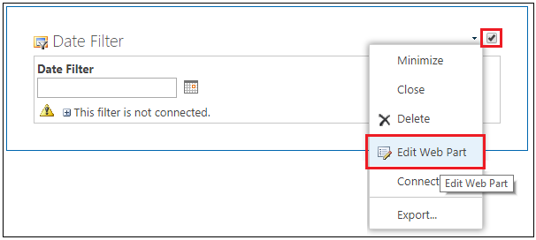 Date Filter Web part edit webpart navigation