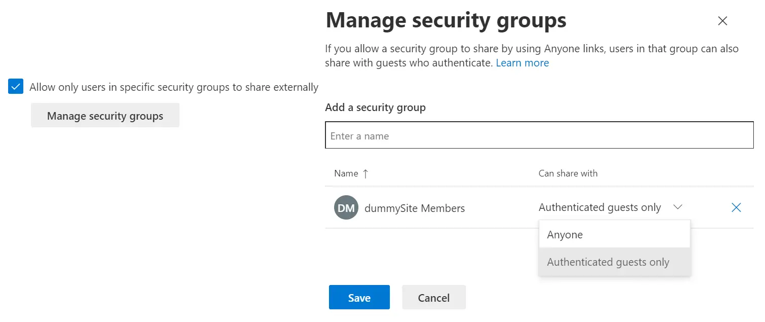 External Sharing manage security groups