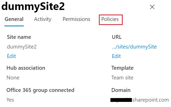 External Sharing site level policy navigation