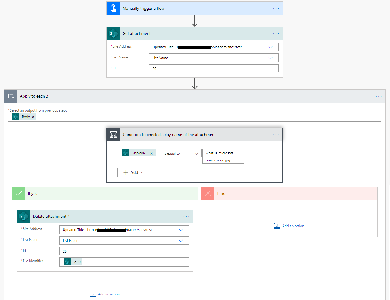 MS Flow SharePoint rest api delete attachment