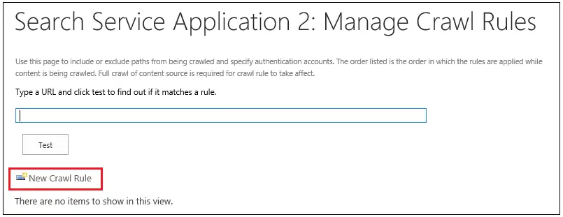 Manage Crawl Rules Page