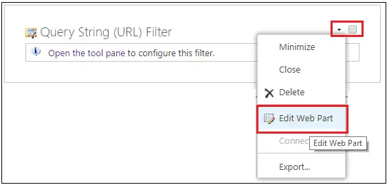 Query string URL-Filter Web part edit webpart navigation