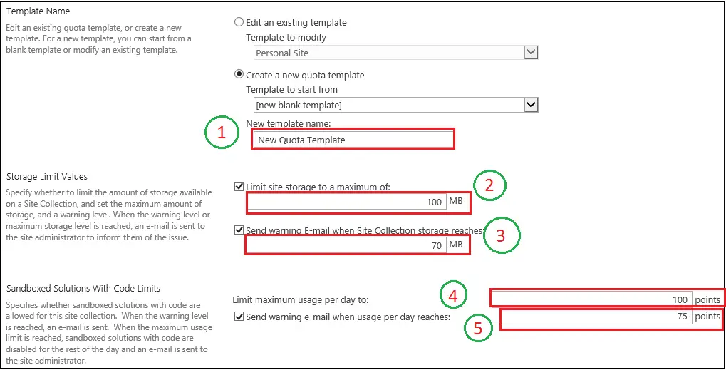 Quota Templates Properties