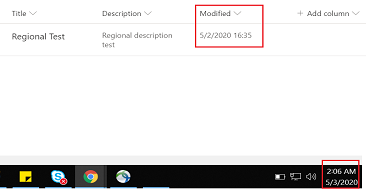 Regional setting time not equal to machine time