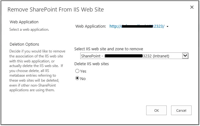 Remove SharePoint from IIS website
