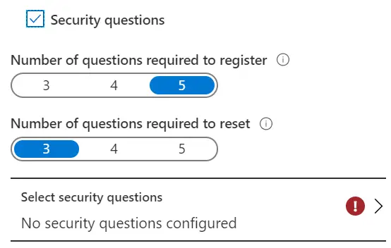 SSPR enable security questions