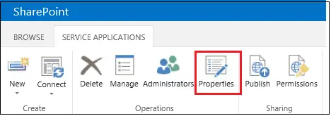 Service application ribbon properties