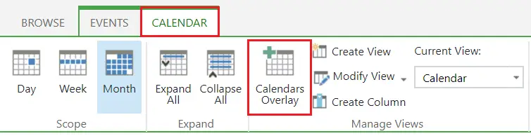 SharePoint Calendar Overlay navigation