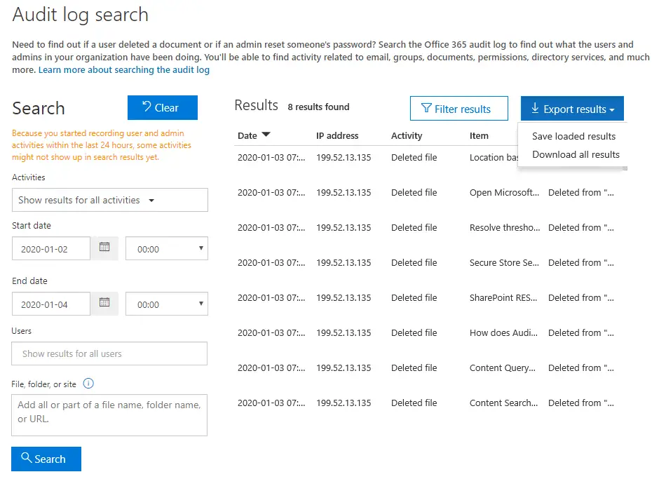 SharePoint Online Audit logs View Unified Audit logs