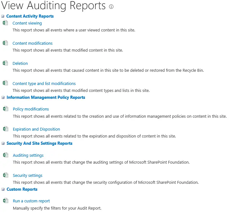 SharePoint on premises View Auditing Reports