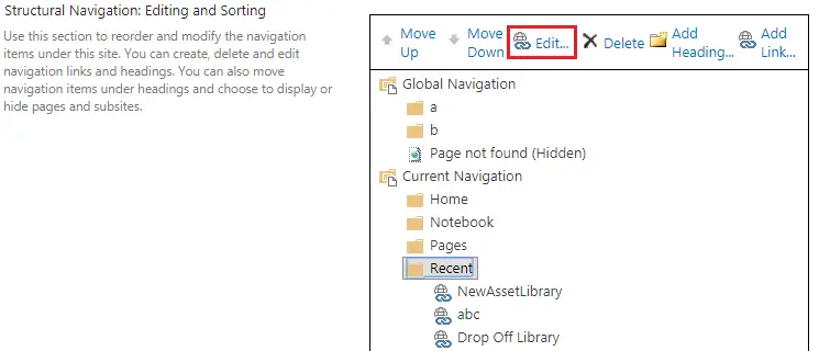 Structural Navigation Editing and Sorting