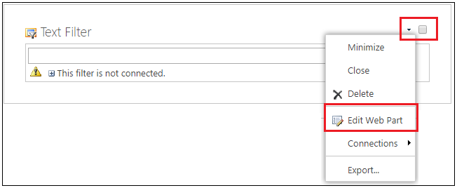 Text Filter Web part edit webpart navigation