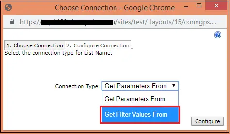 Text filter web part choose connection