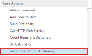 add action get an item from a dictionary