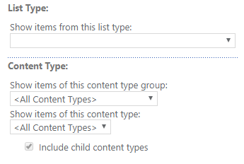 cqwp query listtype contenttype