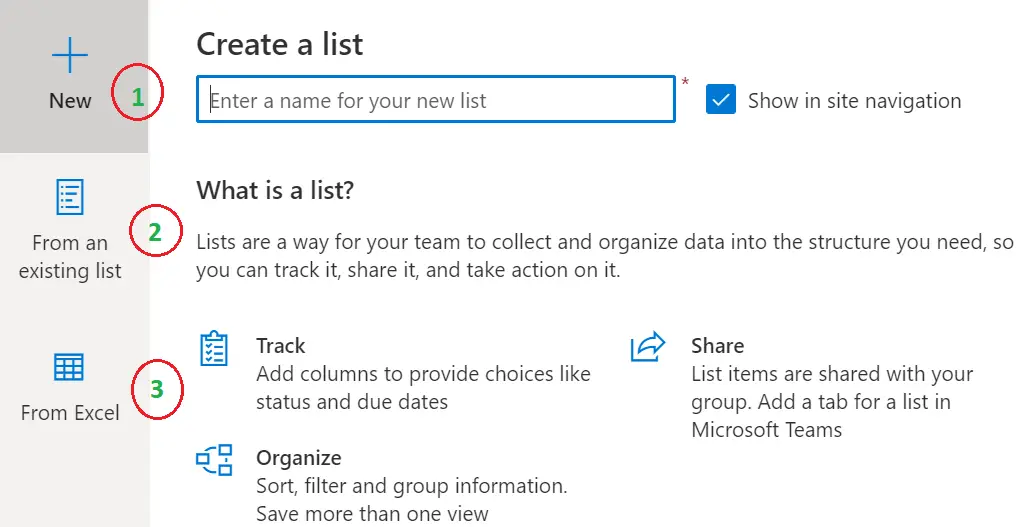 create list options