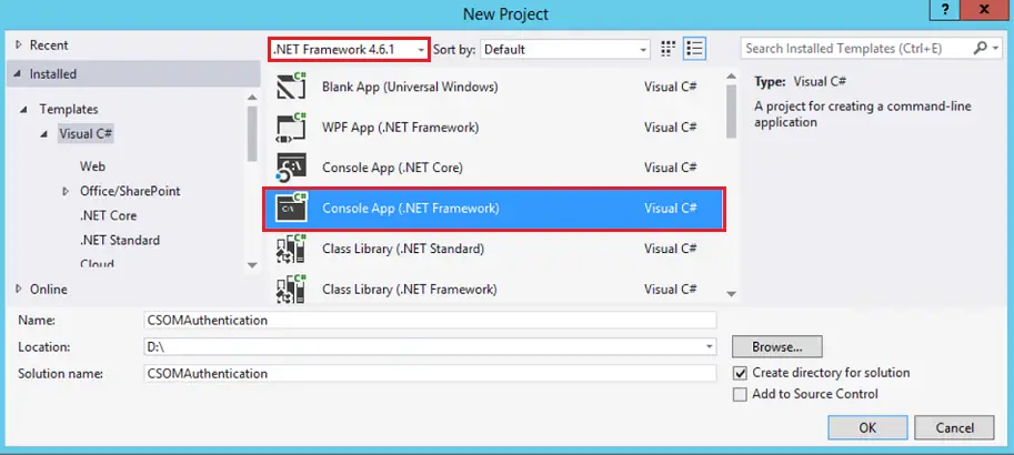 create new project in visual studio