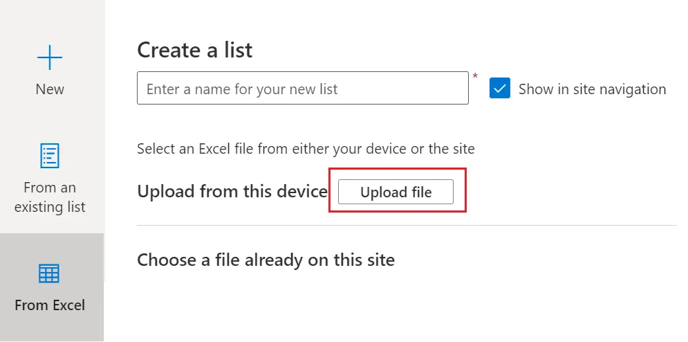 excel list upload file